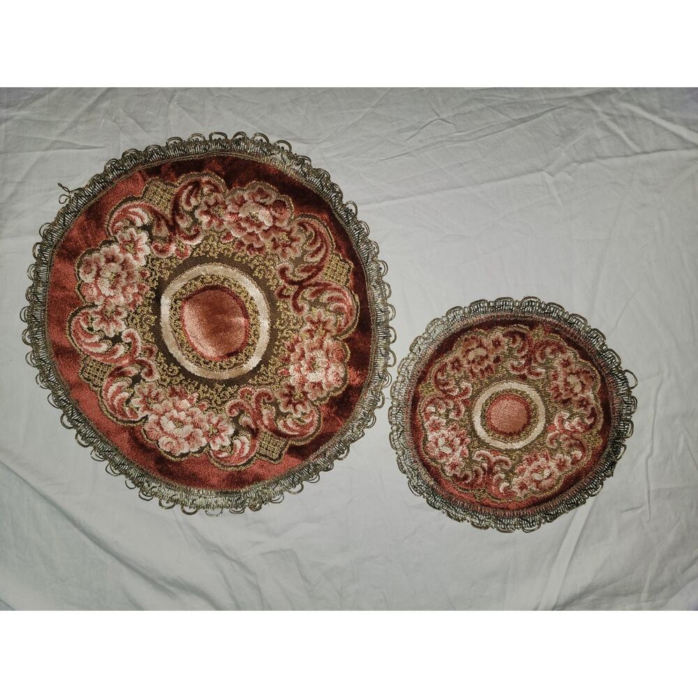 Vintage Wedgewood Floral Round Placemat Belgium Doiley Set of 2 Red Gold